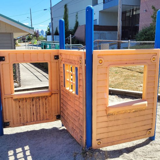 Window play panels at Falaise park playground