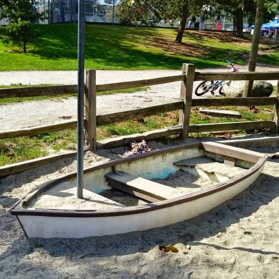 Boat in sandpit at Trout Lake playground